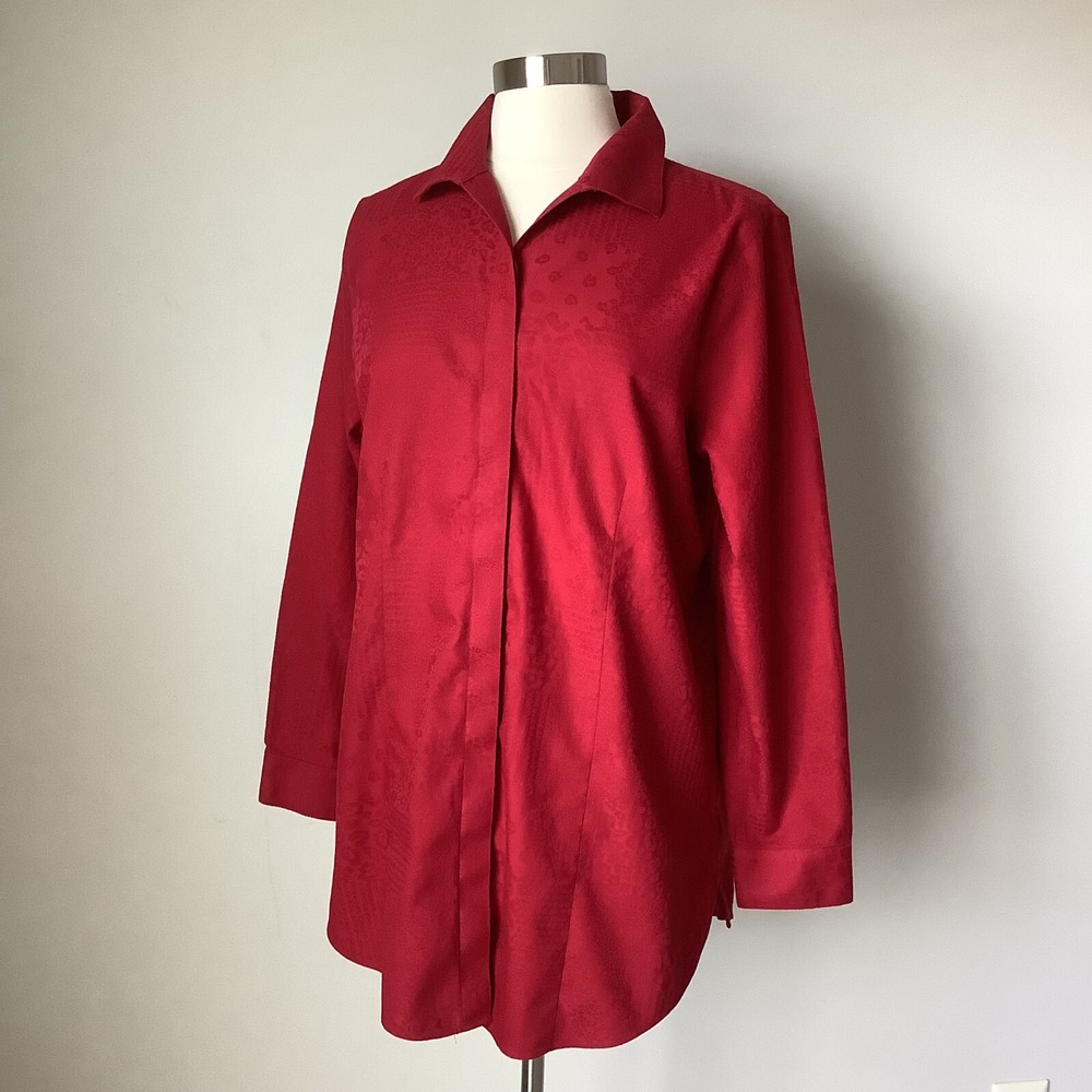 Chico's Womens Tunic Shirt Size 1 No-Iron Sateen Winged Collar‎ US Size 8/10 - Picture 15 of 16
